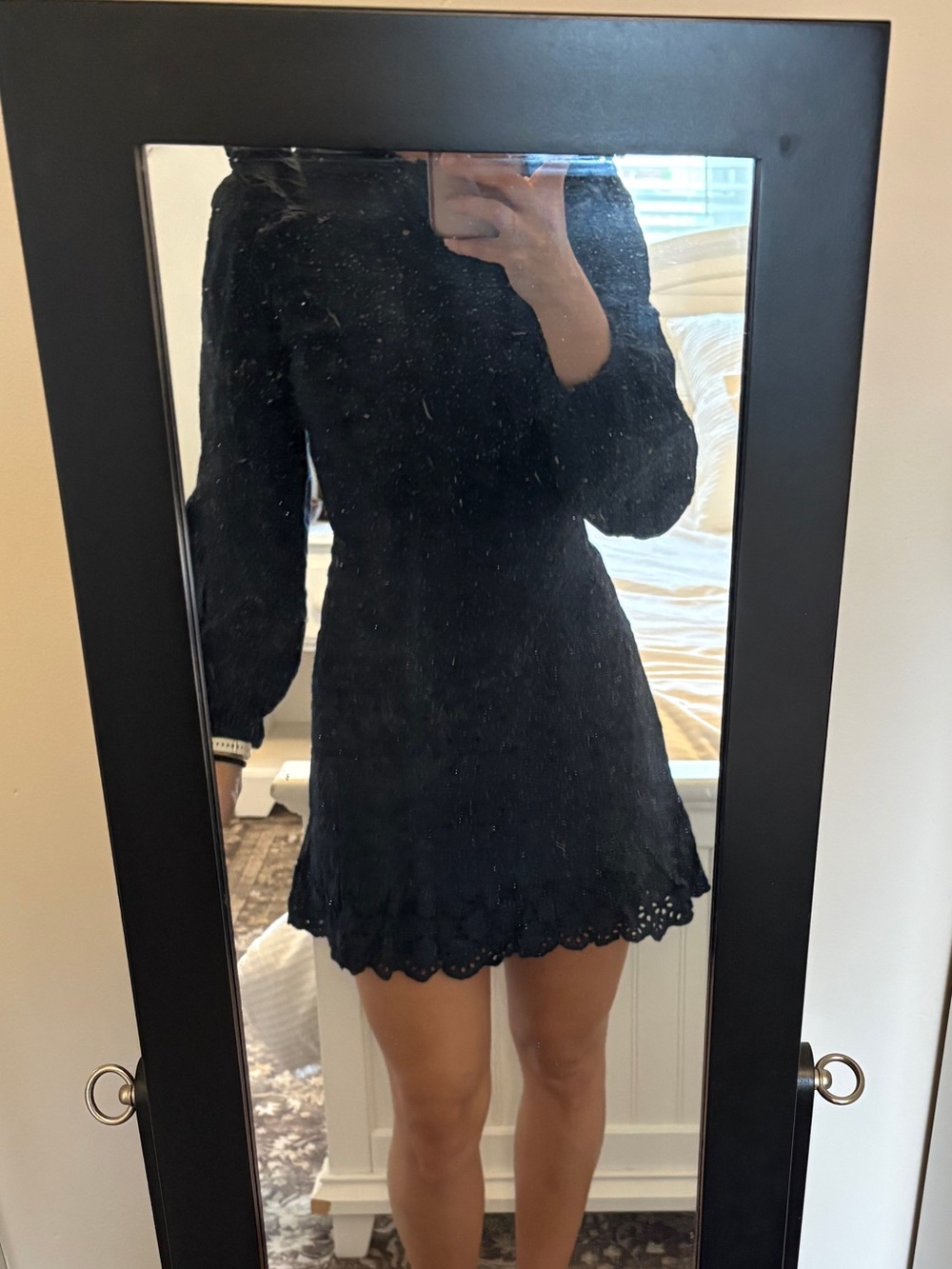 Navy Long-Sleeve Eyelet Ruffle Mini Dress - Picture 5 of 5